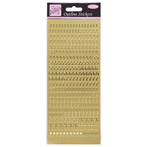 Anitas - Pegatinas de contorno, números pequeños, dorados, para álbumes de recortes, tarjetas, juegos infantiles, tareas, arte, manualidades, adornos, papel, tarjetas, vidrio, metal, plástico, espuma