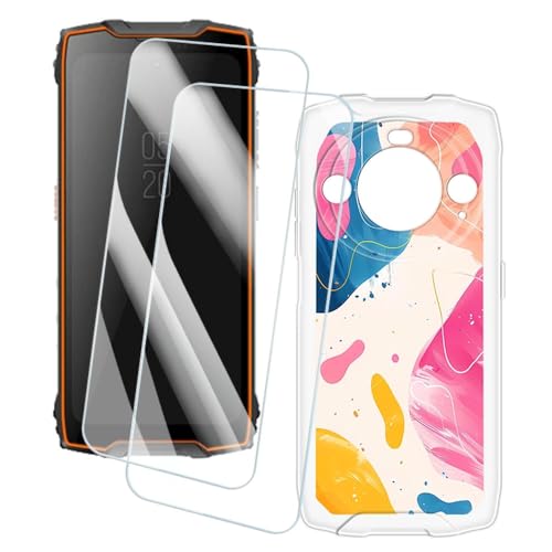 OAGELIM 2�Z�b�g �X�N���[���v���e�N�^�[ + �P�[�X Blackview BV9300 Pro (6.7 �C���`) �Ƃ̌݊������� �A�[�e�B�X�e�B�b�N�J�X�^���v�����g�J�o�[�Ƌ����K���X�t�B���� �X�N���b�`�h�~ (�J���t��)