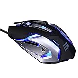 LINGYI Wired Gaming Mouse, 4 Adjustable DPI Levels, 6 Programmable Buttons and 4 Circular & Breathing LED Light, Light Up Computer PC USB Mouse Used for Games and Office [ Black ]