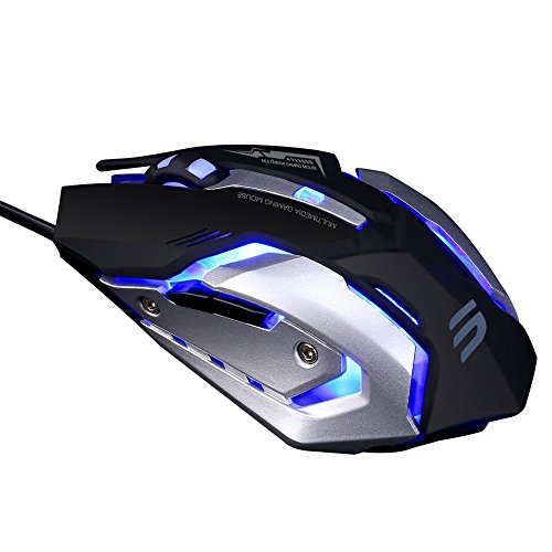 LINGYI Wired Gaming Mouse, 4 Adjustable DPI Levels, 6 Programmable Buttons and 4 Circular & Breathing LED Light, Light Up Computer PC USB Mouse Used for Games and Office [ Black ]