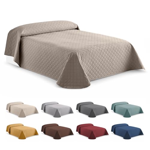 Easycosy Couvre-Lit Boutis Matelassé Beige 250x260 cm pour Lit 160x200/180x200 - Courtepointe Légère Été & Mi-Saison, Motif Losanges, Microfibre...