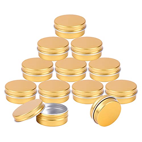 BPZXL 100 Pièces 15ml Rond Pots en Aluminium Or Cosmétique Bougie Aluminium Vides Pots de Voyage pour Baume à lèvres avec Étiquette