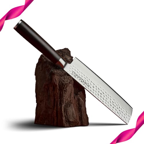 Kirosaku Couteau Nakiri Damas Premium - lame de 17cm Couteau de cuisine Nakiri Damas Couteau de cuisine en acier damassé japonais 67 couches AUS-10 bois de Pakka Couteau Nakiri Damas professionnel