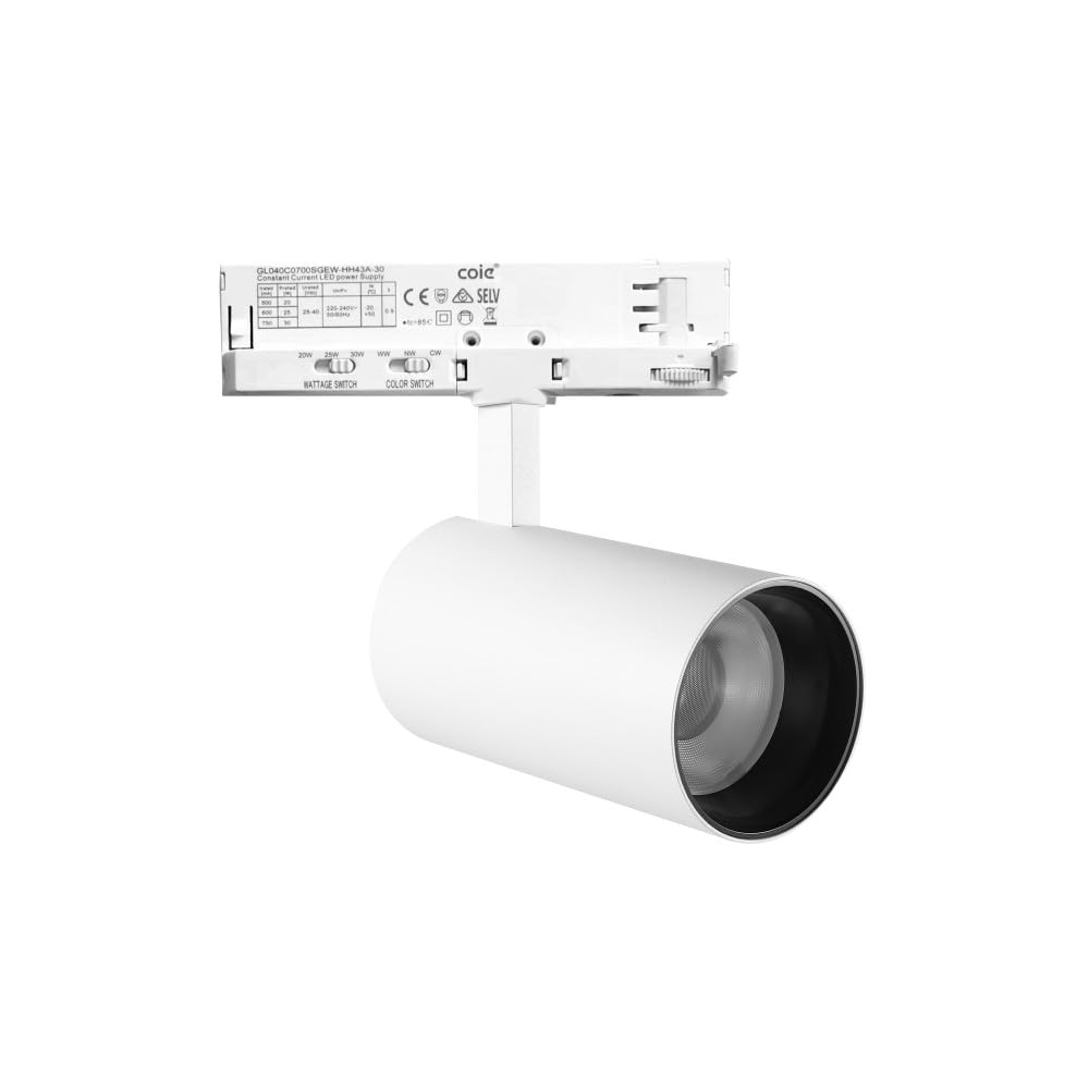 Foco de Carril LED Trifásico Potencia_Temperatura de Color Regulables 20_25_30W 6000_4000_3000K Blanco [ATL080030-T] | Greenice