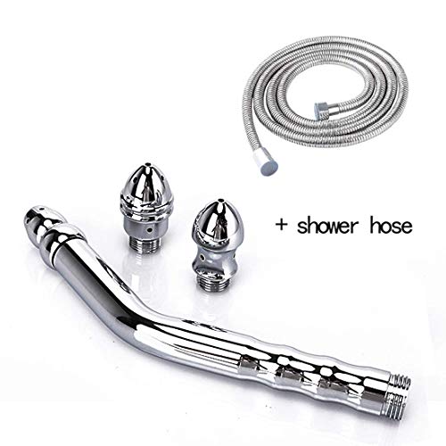 Shower Head Aluminum Enema Flush Tools - Bidet Curvo Herramienta de limpieza de lavado de aleación de zinc con 2 cabezales de ducha con 150cm Manguera