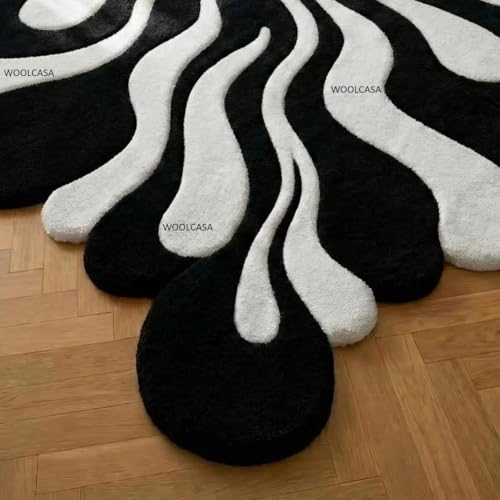 Image of Hand Tufted Wool Rug 6x8 Ft - Modern Irregular Shape Aesthetic Carpet, 1 Inch Thick Pile, Anti-Skid Backing, Soft Handmade Woolen Area Rug for Living Room, Bedroom, Hall Decor