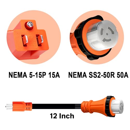 Image of RV 50 Amp to 110 Adapter with Locking Connector, 5-15P to SS2-50R
