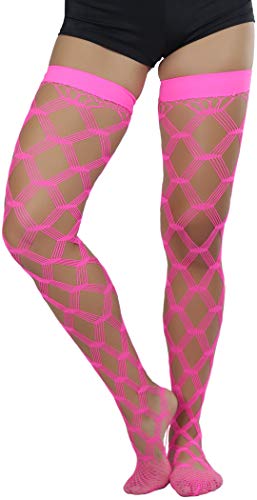 ToBeInStyle Women’s Multi-Strand Large Diamond Fence Net Thigh High Stockings4