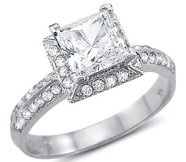 Solid 14k White Gold Princess Cut CZ Cubic Zirconia Channel Engagement Ring 1.5 ct