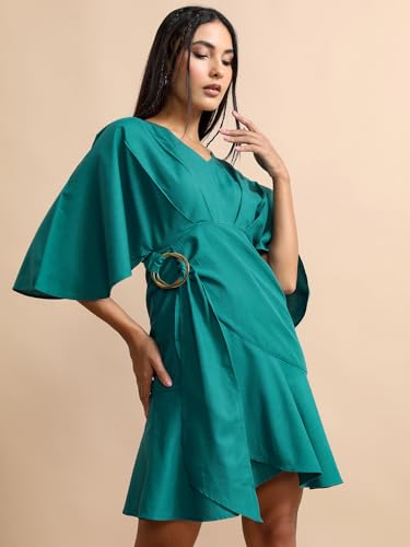 Image of Tokyo Talkies Women's Three-Quarter Sleeves V-Neck Solid Dresses | Stylish| Casual