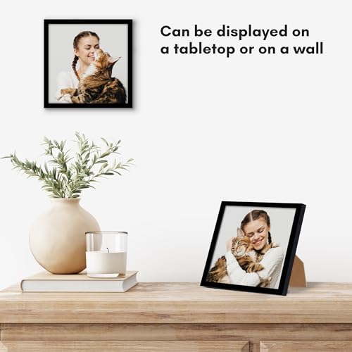 Image of Americanflat 6x6 Picture Frame with Shatter-Resistant Glass - Streamline Collection - Thin Border Square Frame for Tabletop and Wall Display - Hanging Hardware and Easel Stand Included - Black