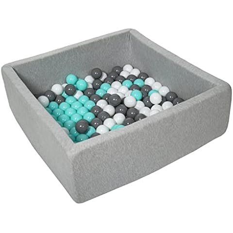 Soft Jersey Baby Kids Children Ball Pit with 150 Balls, Gift, 90x90 cm (Balls Colours: White, Grey, Turquoise) Cover