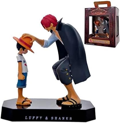 Anime One Piece Shanks Touching Luffy Figures Anime Action Straw Hat Luffy Figures Model , Theme Party Supplies,Dessert Decorations for Kids Gift Anime Theme Doll Figure