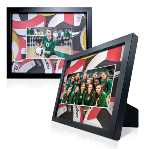 iFrame Commemorative Sports Athletics Picture Frames I Fits 5x7 Photograph I Real Wood Black Finish I Desktop, Table Or Wall Mount I Shatterproof Plexiglass I Made In USA I Volleyball