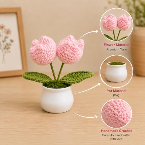 Image of SATYAM KRAFT 1 Pcs Artificial Crochet Flower Bouquet /Artificial Flowers with Pot /Artificial Flowers Bunch /Crochet Flowers Bouquet /Crochet Flowers /Flowers Bouquet Gift for Home Decor, Gifting