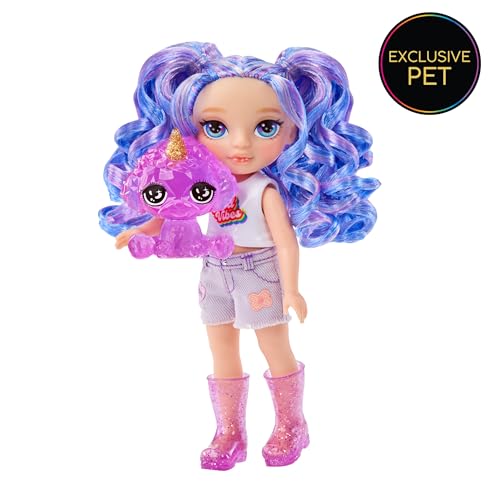 Rainbow High Littles - Amethyst Willow - Kleine, Bewegliche Modepuppe - Lila 14 cm Große Puppe mit Handtasche und Magischem Hund - für Kinder und Sammler