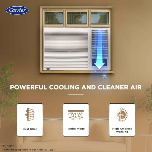 Image of Carrier 1.5 Ton 5 Star Inverter Window AC(Copper,High Density Filter for Dust Filtration, 2Way Air Directional Control, ESTRA Fxi,CIW19SC5R35F0,White)