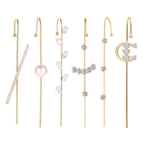 KWHY Ear Cuffs Crawler Hook Earrings for Women Gold Hypoallergenic Piercing Ear Wrap Climbers Earrings Simple Pearl Cubic Zirconia Rhinestone Hoop Earrings