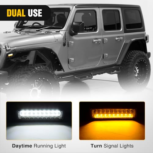 Image of Nilight JL JLU Wide Flat Front & Rear Fender Flares for 2018-2025 Jeep Wrangler JL&JL Unlimited 2 /4Doors (No fit 2020+ Gladiator JT) 4Pcs Off-Road Wheel Fenders w /LED Lights Turn Signal Lights DRL