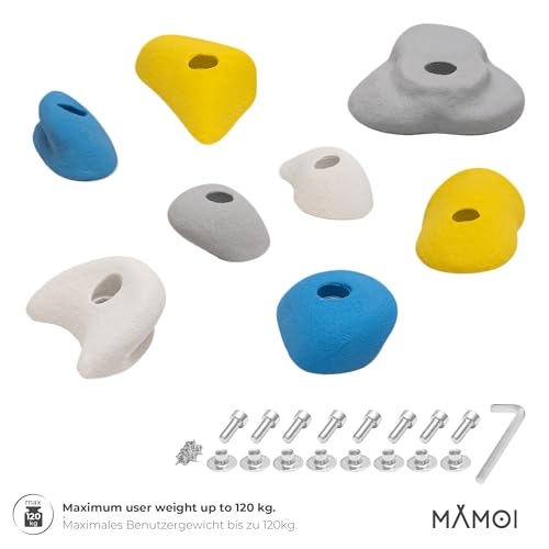 Foto von MAMOI® Klettergriffe Set, Klettersteine für die Wand, Indoor und Outdoor Klettergriffe, Klettergriffe für Kinder, Bouldergriffe, Set mit Montagematerial, hergestellt in der EU