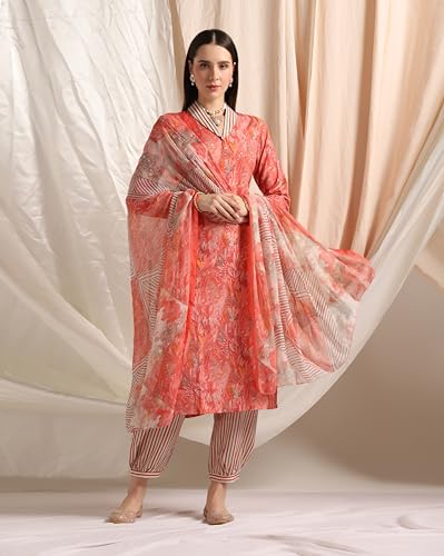 Image of GRECIILOOKS Cotton Blend Kurta Pant With Dupatta For Women | Kurti Set For Women | Festive Kurta Set For Women | Regular Fit Kurta