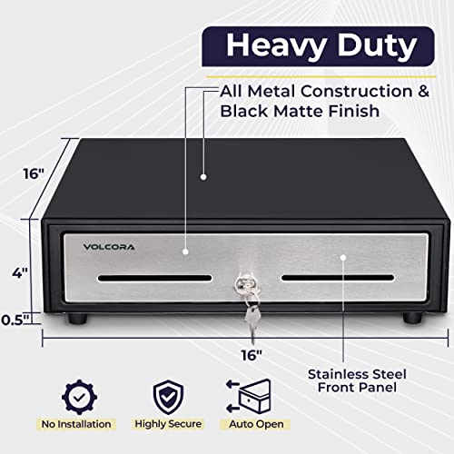 Cash Register Drawer For Point Of Sale (Pos) System - Black And Stainless Steel Front - Fully Removable 2 Tier Cash Tray, 5 Bill/8 Coin, 24V, Rj11/Rj12 Key-Lock - Square Cash Drawer Under Counter #TOP1