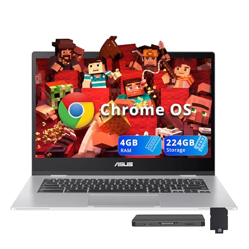 Image of ASUS Chromebook CX1 14 inch FHD Laptop, Intel Celeron N4500, 4GB RAM, 224GB Storage (64GB eMMC+160GB Docking Station Set), Intel UHD Graphics,720p HD Camera, WiFi 6, Chrome OS, Silver