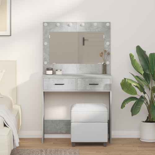 Teenpull Tocador con luces LED, 78,5 x 41 x 135 cm, color gris hormigón, moderno, gran espacio de almacenamiento, para dormitorio, juego práctico