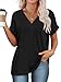 Imagen de Cuptacc Camisetas Mujer Verano Manga Corta Color Sólido Tops Mujer Elegantes Cuello en V Blusa Negro