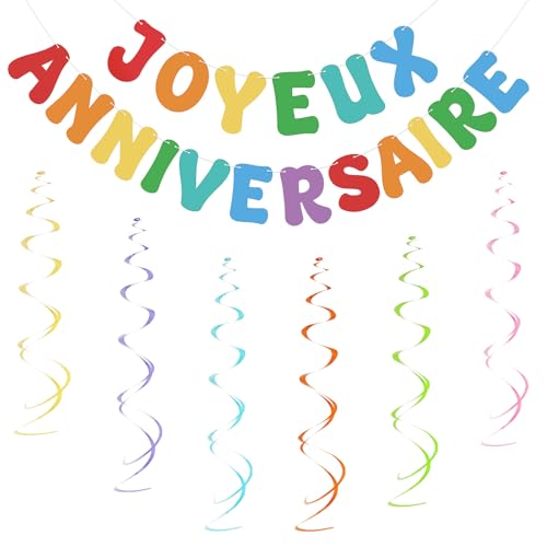 Bannière Joyeux Anniversaire avec Guirlande Spirale, Happy Birthday Banner, Décoration de Fête...