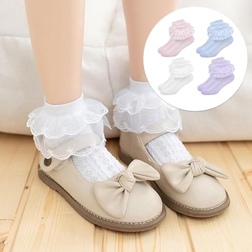 SXCCNW Rüschen Spitze, 8 Pack Socken Elastisch Söckchen, Mädchen Socken, Lace Socken, Rüschen Spitze Taufe Socken fürPartykostüm Abschlussball 4-6 Jahre
