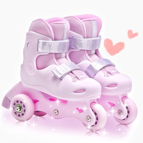 OLYSPM Patines de 4 Ruedas Infantiles Ajustable 2 Tallas - para Niñas y Niños, Sistema 3 Puntos Equilibrio Principiantes