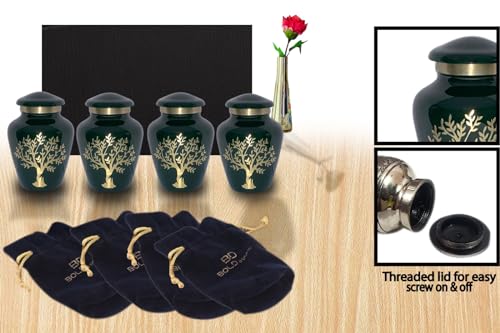 Image of Tree of Life Keepsake Urns for Human Ashes - 4 Small Keepsakes, Decorative Urns for Ashes Adult Female & Male, Funeral Urns - Dark Green
