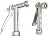 Hose Nozzle (2 Pack) Adjustable Metal Pistol Nozzle, Rear Trigger Control, Hold-open clip allows for continuous spray without squeezing