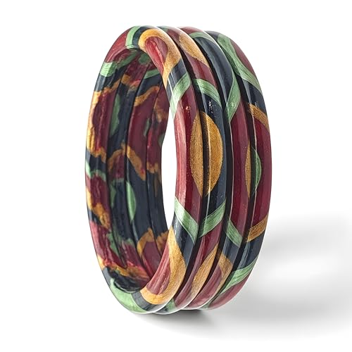 Image of Rajasthani Traditional Lac Bangles Set, Handcrafted Multi-Color Pattern with Gold Accents, Jaipuri Lakh Chudi, Red, Maroon, Pink, Purple, Blue, Green, 4 Piece Set