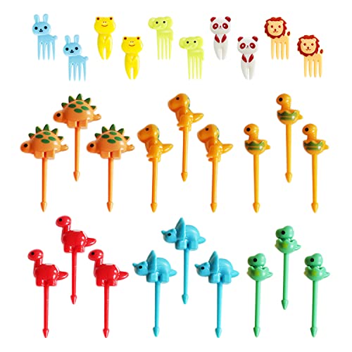 TIANNAIT 28pcs Animal Fruit Forks, Reusable Cute Mini Toothpicks, Cartoon Bento Plastic Food Forks for Kids Party Lunch Decoration (Random Color)
