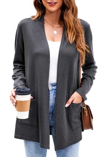 Image of Newchoice Womens Lightweight Long Sleeve Cardigans with Pockets Summer Casual Open Front Sweater Cardigan Duster