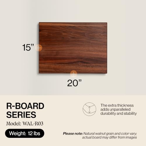 Image of John Boos R-Board Series Rectangular Wooden Walnut Cutting Board 20 inchx15 inch - 1.5 inch Thick, 12-lb Reversible Butcher Block with Edge-Grain & Finger Grips - Made in the USA | 1.5 inch Thick, 12-lb Reversible Butcher Block with Edge-Grain & Finger Grips - Made in USA