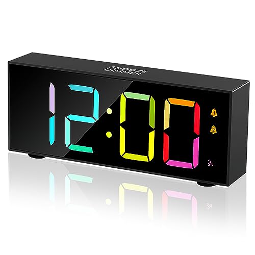 icyant Digital Alarm Clock, 8 RGB Colorful Alarm Clocks Bedside with Dual Alarm Mains Powered Snooze Adjustable Brightness Voice Control Loud Alarm Volume LED Clocks for Bedroom Living Room Decor