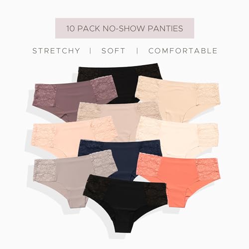 Pretty Sweet Intimates Women’s Seamless Cheeky Bikini Underwear, Pack of 10- Laser Cut, No Show Cheeky Panties with Lace3