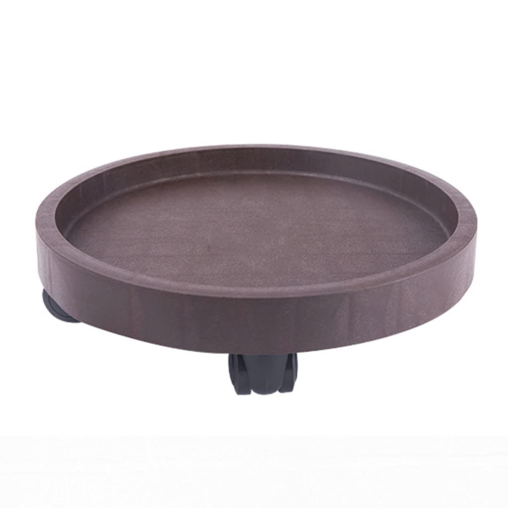Yczhd Brown Round Plant Caddy With Wheels,Resin Rolling Flower Pot Saucer Dolly(Size:28cm,Color:brown)