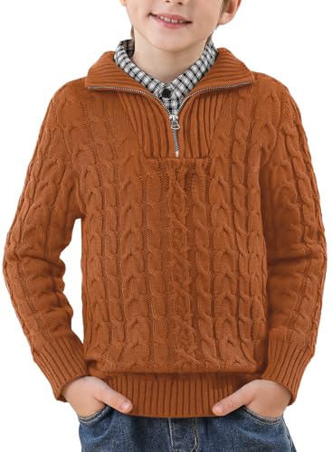Boys Winter Warm Cable Knit Sweaters Cute Turtle Neck Casual Quarter Zip Pullover 3-14 Years