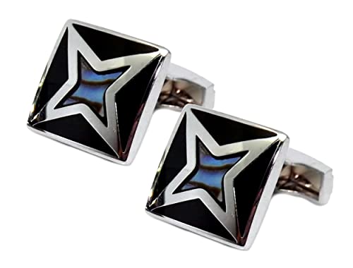 Gemelos de regalo para hombre de Gemelos Direct de Onyx y estrella de Abalón negro (gemelos + caja de regalo grabada), Medium, Piedra, Pearl Cover