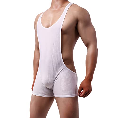 image for YUFEIDA Men's Athletic Supporters Mesh Breathable Bodysuit Wrestling L
