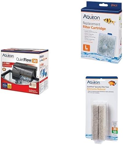 Aqueon QuietFlow 30 LED PRO Aquarium Fish Tank Power Filter for Up to 45 Gallon Aquariums Filter Cartridges Large - 3 Pack Filter Pads Bundle