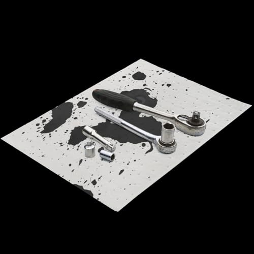 Image of Okllen 100 Pack Oil Absorbent Pads, Single Weight Dimpled Pad, Oil Spill Mat for Absorbing Protecting Home Garage Basement, 13 inchx10 inch, White