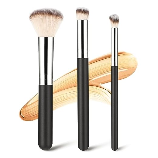 Amaxiu Lot de 3 pinceaux à fond de teint, pinceau anti-cernes et pinceau pour fard à joues, pinceau Kabuki pour estomper la crème liquide, la sculpture, le surlignage, le maquillage minéral