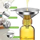 3 Stück Edelstahl Trichter für die Küche mit 2 Stück Reinigungsbürsten & Griff, Stapelbarer Mini Trichter für Flüssigkeiten, Kochöle und Pulver, 4.5/5.5/7.5cm