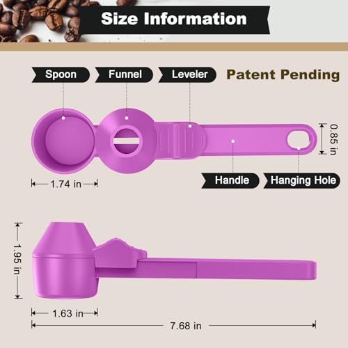 Image of Coffee Scoop & Funnel for Reusable K Cup Refillable Coffee Pods, Coffee Measuring Spoon 2 Tablespoon Capacity, Scoop with Funnel for Ground Coffee, Protein Powder, Tea (Purple, 2 Pack)