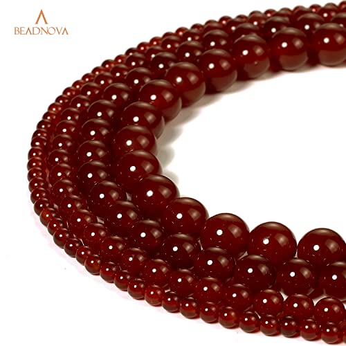 Image of BEADNOVA Red Agate Beads Natural Crystal Beads Stone Gemstone Round Loose Energy Healing with Crystal Stretch Cord for Jewelry Making (6mm, 62-64pcs)
